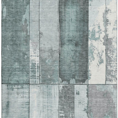 5' X 8' Pale Aqua And Gray Geometric Washable Area Rug With UV Protection