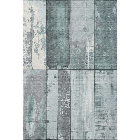 5' X 8' Pale Aqua And Gray Geometric Washable Area Rug With UV Protection