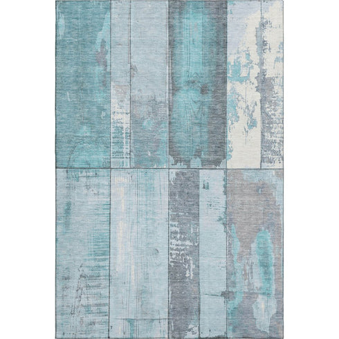 8' X 10' Teal And Gray Geometric Washable Area Rug With UV Protection