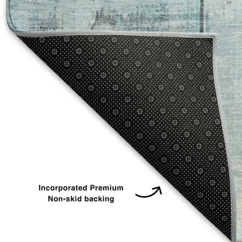8' X 10' Teal And Gray Geometric Washable Area Rug With UV Protection