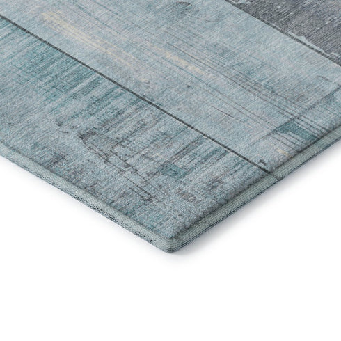 8' X 10' Teal And Gray Geometric Washable Area Rug With UV Protection