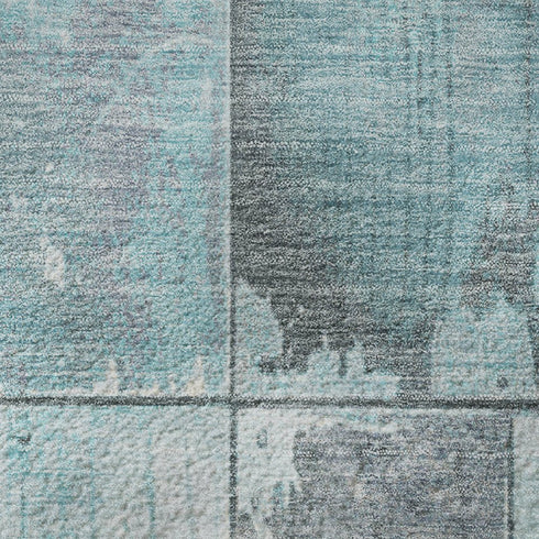 8' X 10' Teal And Gray Geometric Washable Area Rug With UV Protection