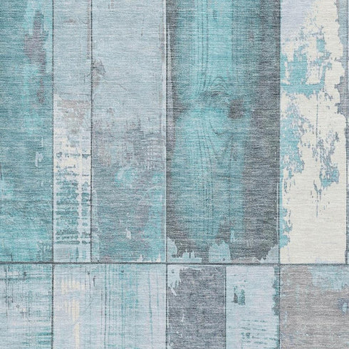 8' X 10' Teal And Gray Geometric Washable Area Rug With UV Protection