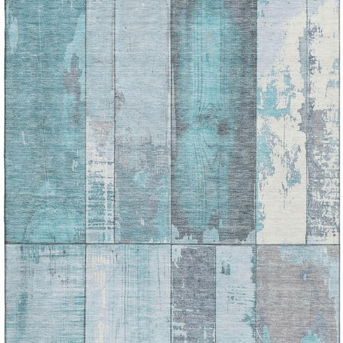 8' X 10' Teal And Gray Geometric Washable Area Rug With UV Protection
