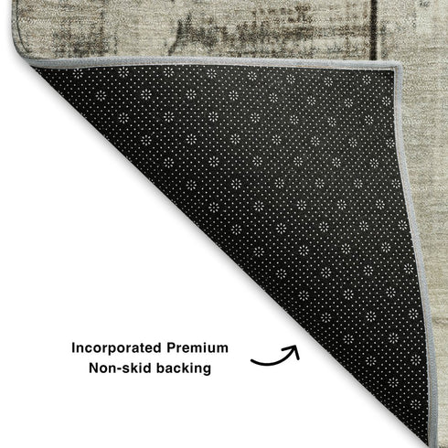 8' Taupe And Gray Geometric Washable Round Rug With UV Protection