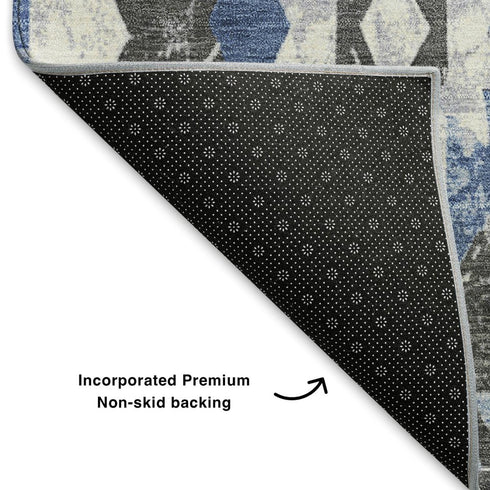 5' X 8' Blue Charcoal And Ivory Southwestern Washable Area Rug With UV Protection