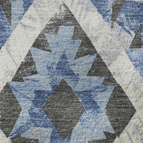 5' X 8' Blue Charcoal And Ivory Southwestern Washable Area Rug With UV Protection