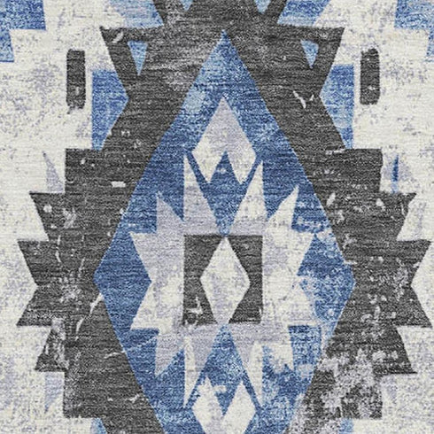 8' X 10' Blue Charcoal And Ivory Southwestern Washable Area Rug With UV Protection