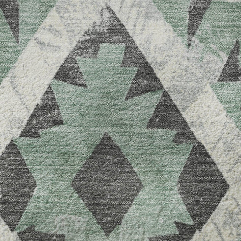 8' X 10' Pale Aqua Charcoal And Ivory Southwestern Washable Area Rug With UV Protection