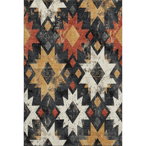5' X 8' Black Gold And Rust Southwestern Washable Area Rug With UV Protection