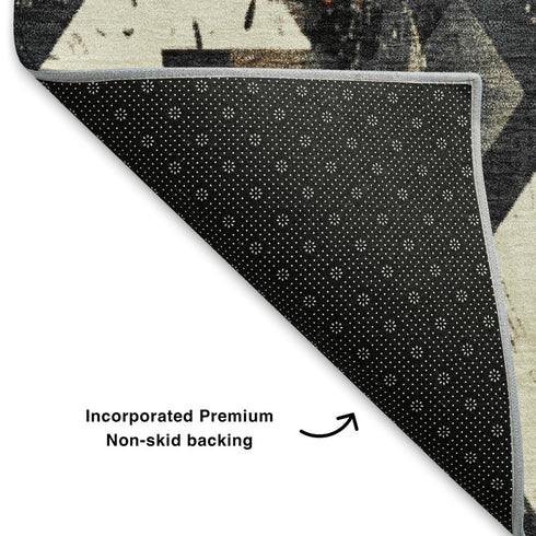 5' X 8' Black Gold And Rust Southwestern Washable Area Rug With UV Protection