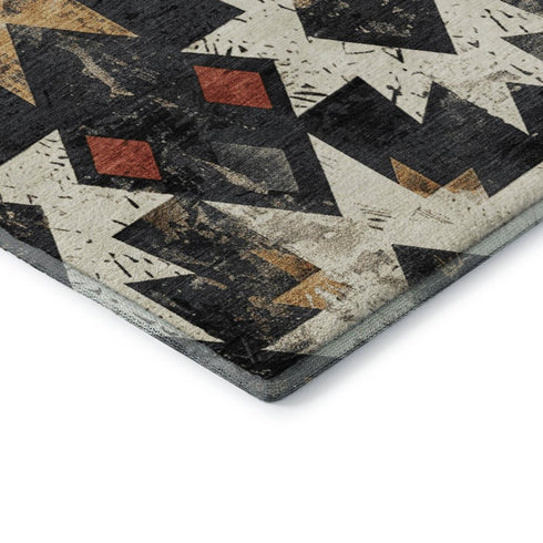 5' X 8' Black Gold And Rust Southwestern Washable Area Rug With UV Protection