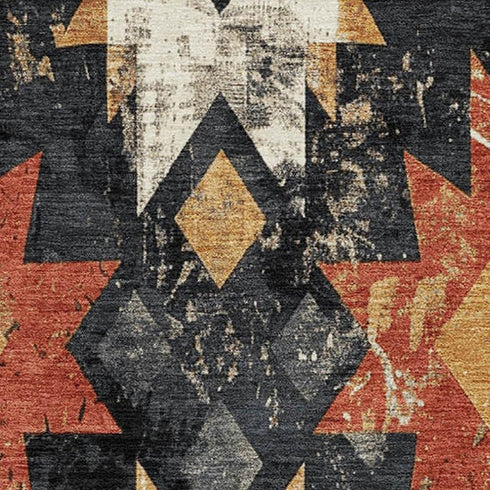 5' X 8' Black Gold And Rust Southwestern Washable Area Rug With UV Protection