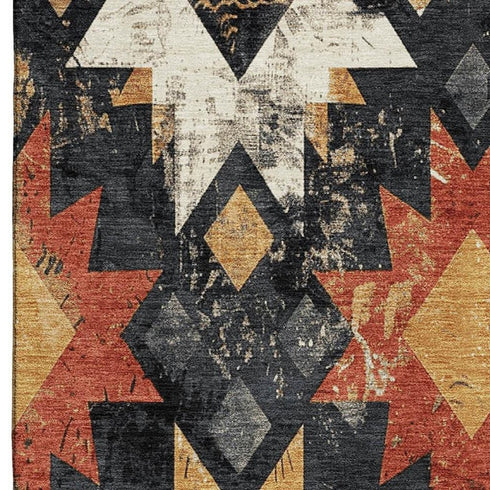 5' X 8' Black Gold And Rust Southwestern Washable Area Rug With UV Protection