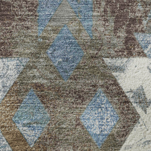 5' X 8' Brown Blue And Ivory Southwestern Washable Area Rug With UV Protection