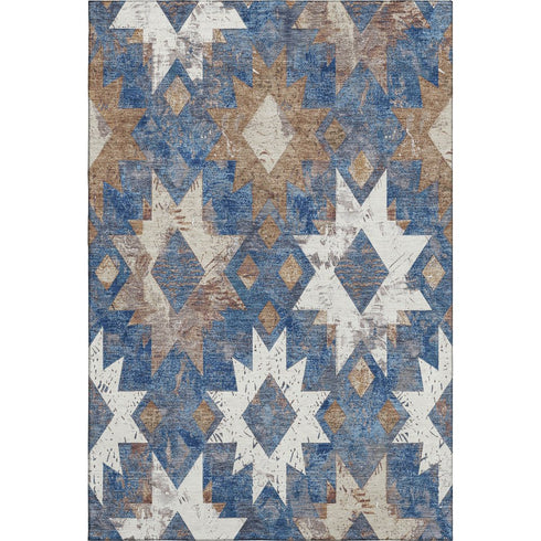 8' X 10' Blue Brown And Ivory Southwestern Washable Area Rug With UV Protection