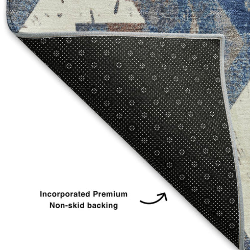 8' X 10' Blue Brown And Ivory Southwestern Washable Area Rug With UV Protection