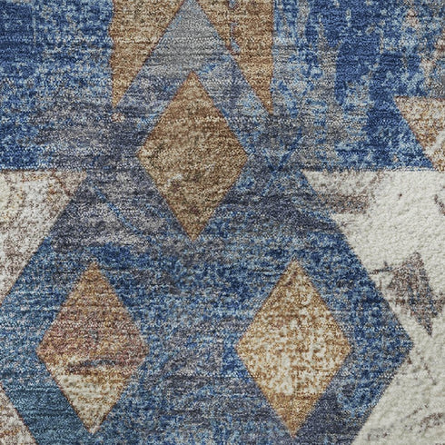 8' X 10' Blue Brown And Ivory Southwestern Washable Area Rug With UV Protection