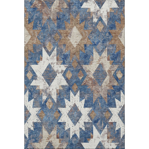 8' X 10' Blue Brown And Ivory Southwestern Washable Area Rug With UV Protection