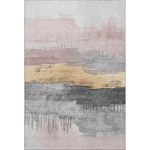 5' X 8' Blush Gold And Ivory Abstract Washable Area Rug With UV Protection