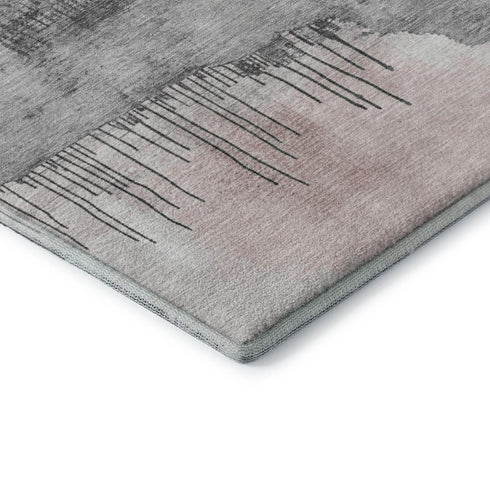 5' X 8' Blush Gold And Ivory Abstract Washable Area Rug With UV Protection