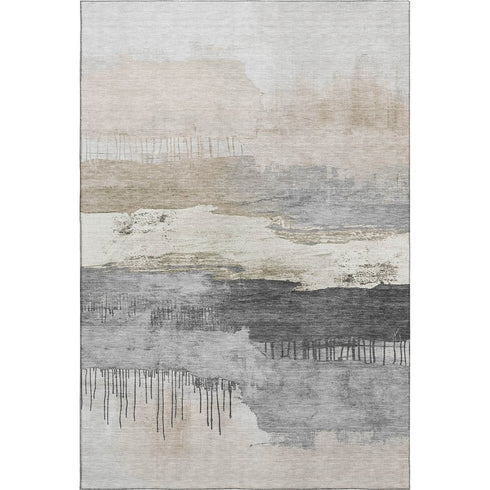 5' X 8' Ivory Gray And Beige Abstract Washable Area Rug With UV Protection