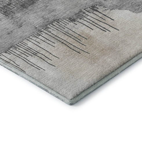 5' X 8' Ivory Gray And Beige Abstract Washable Area Rug With UV Protection