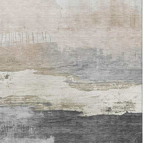 5' X 8' Ivory Gray And Beige Abstract Washable Area Rug With UV Protection