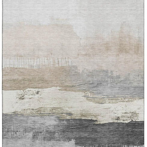 5' X 8' Ivory Gray And Beige Abstract Washable Area Rug With UV Protection