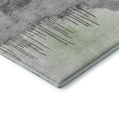 8' Mint Green Ivory And Gray Abstract Washable Round Rug With UV Protection