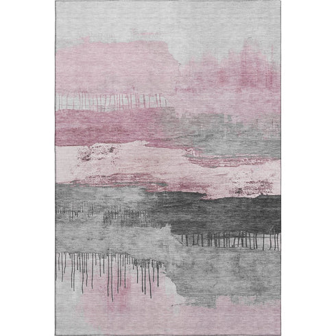 8' X 10' Pink Gray And Ivory Abstract Washable Area Rug With UV Protection