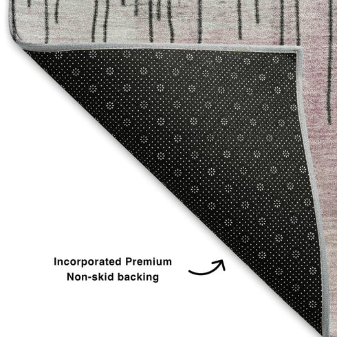 8' X 10' Pink Gray And Ivory Abstract Washable Area Rug With UV Protection