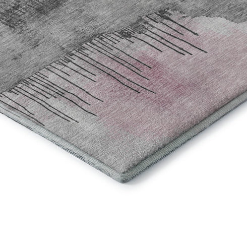 8' X 10' Pink Gray And Ivory Abstract Washable Area Rug With UV Protection