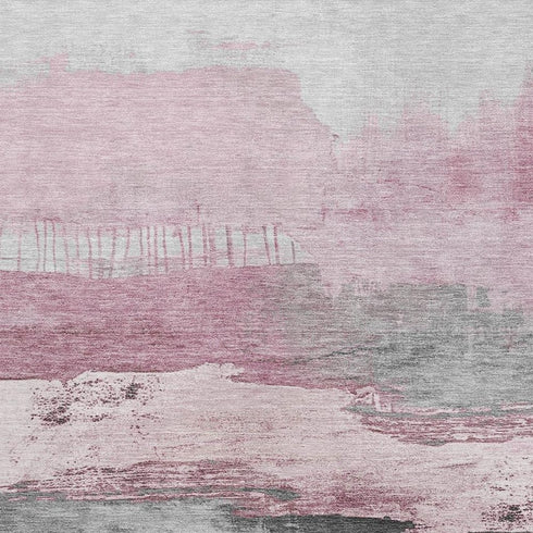 8' X 10' Pink Gray And Ivory Abstract Washable Area Rug With UV Protection