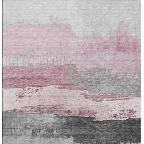 8' X 10' Pink Gray And Ivory Abstract Washable Area Rug With UV Protection