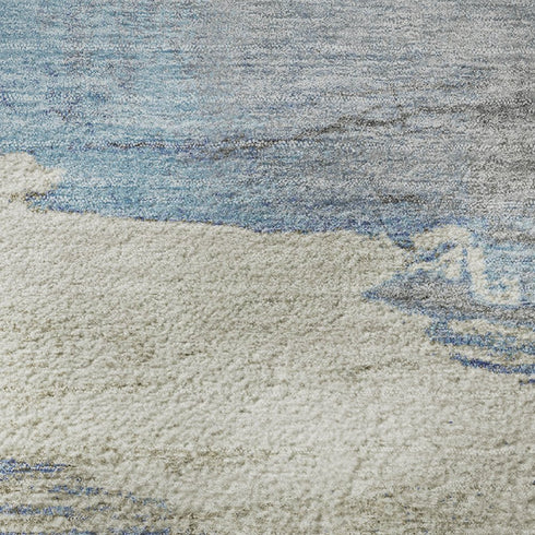 8' Sky Blue Gray And Ivory Abstract Washable Round Rug With UV Protection
