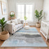 9' X 12' Sky Blue Gray And Ivory Abstract Washable Area Rug With UV Protection