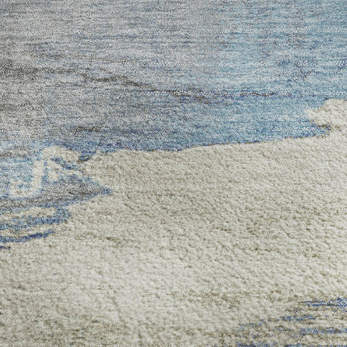 9' X 12' Sky Blue Gray And Ivory Abstract Washable Area Rug With UV Protection