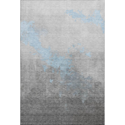 5' X 8' Blue And Gray Abstract Washable Area Rug With UV Protection