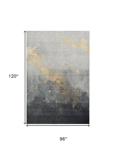 8' X 10' Gold And Gray Abstract Washable Area Rug With UV Protection