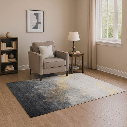 8' X 10' Gold And Gray Abstract Washable Area Rug With UV Protection