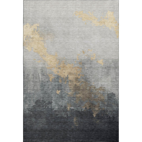 8' X 10' Gold And Gray Abstract Washable Area Rug With UV Protection