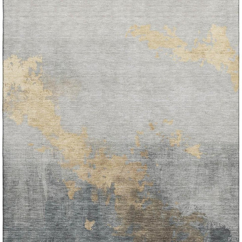 8' X 10' Gold And Gray Abstract Washable Area Rug With UV Protection
