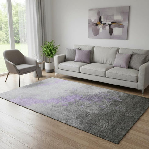 5' X 8' Lavender And Gray Abstract Washable Area Rug With UV Protection