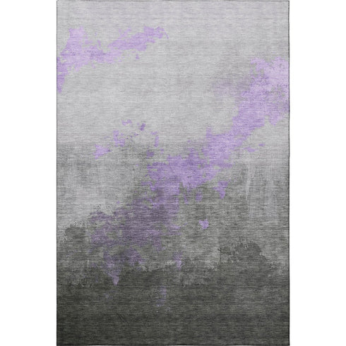 5' X 8' Lavender And Gray Abstract Washable Area Rug With UV Protection