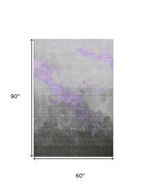 5' X 8' Lavender And Gray Abstract Washable Area Rug With UV Protection