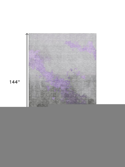 9' X 12' Lavender And Gray Abstract Washable Area Rug With UV Protection