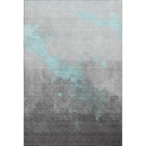 5' X 8' Teal And Gray Abstract Washable Area Rug With UV Protection