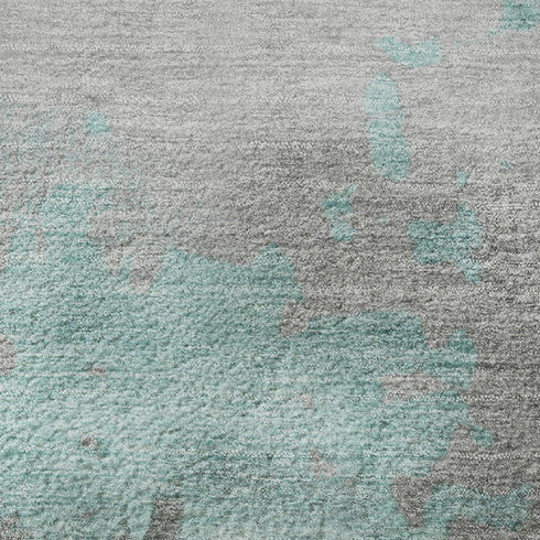 5' X 8' Teal And Gray Abstract Washable Area Rug With UV Protection