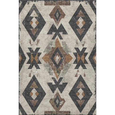 8' X 10' Beige And Charcoal Southwestern Washable Area Rug With UV Protection